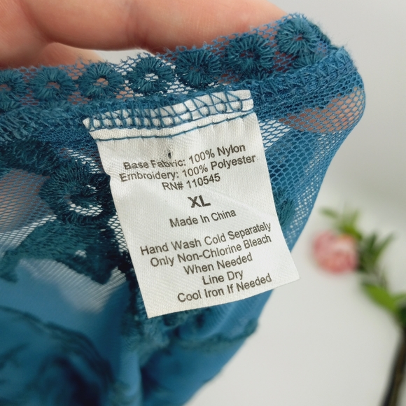 *SOLD* CRACKER BARREL Boho Chic Teal Floral Lace Mesh Kimono Duster Beach Cover - Picture 11 of 12